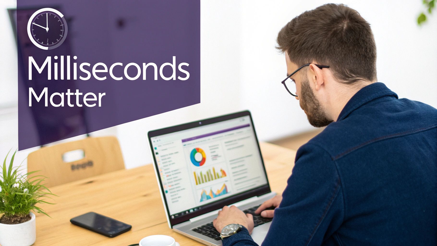 Woman using a laptop to browse a fast-loading website.