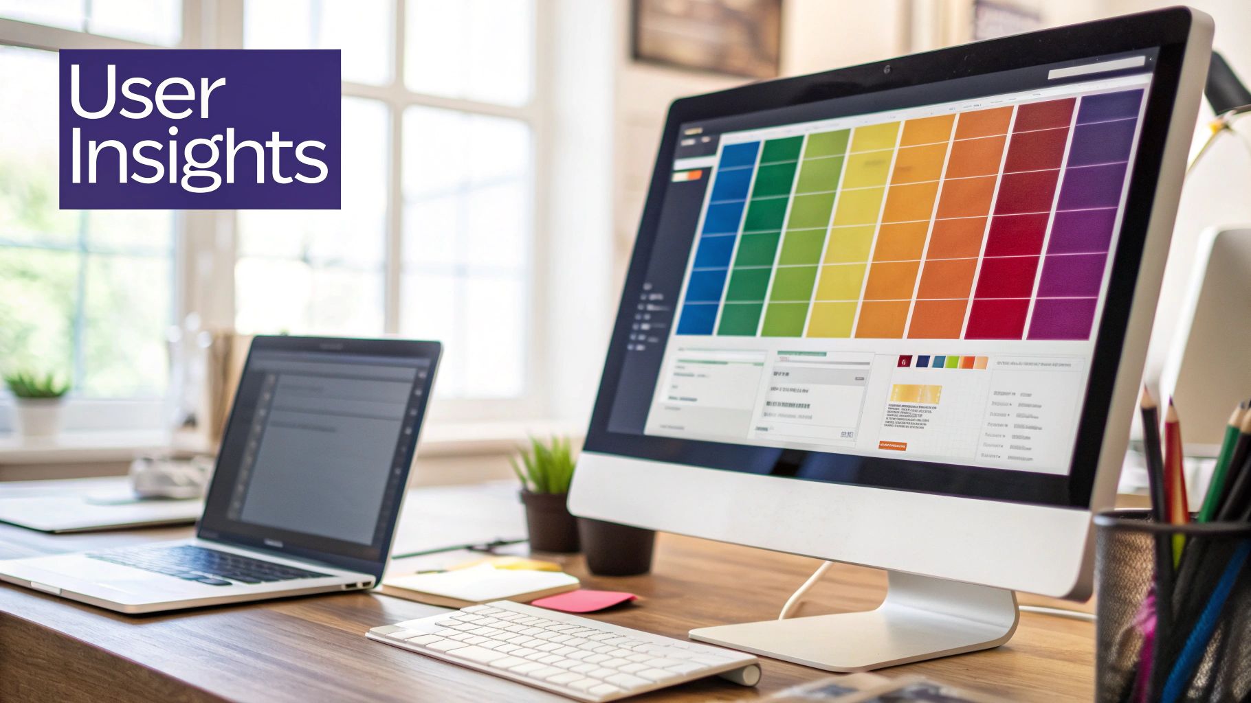 A heatmap overlay on a website, showing red hot spots where users click the most and blue cold spots that are ignored.