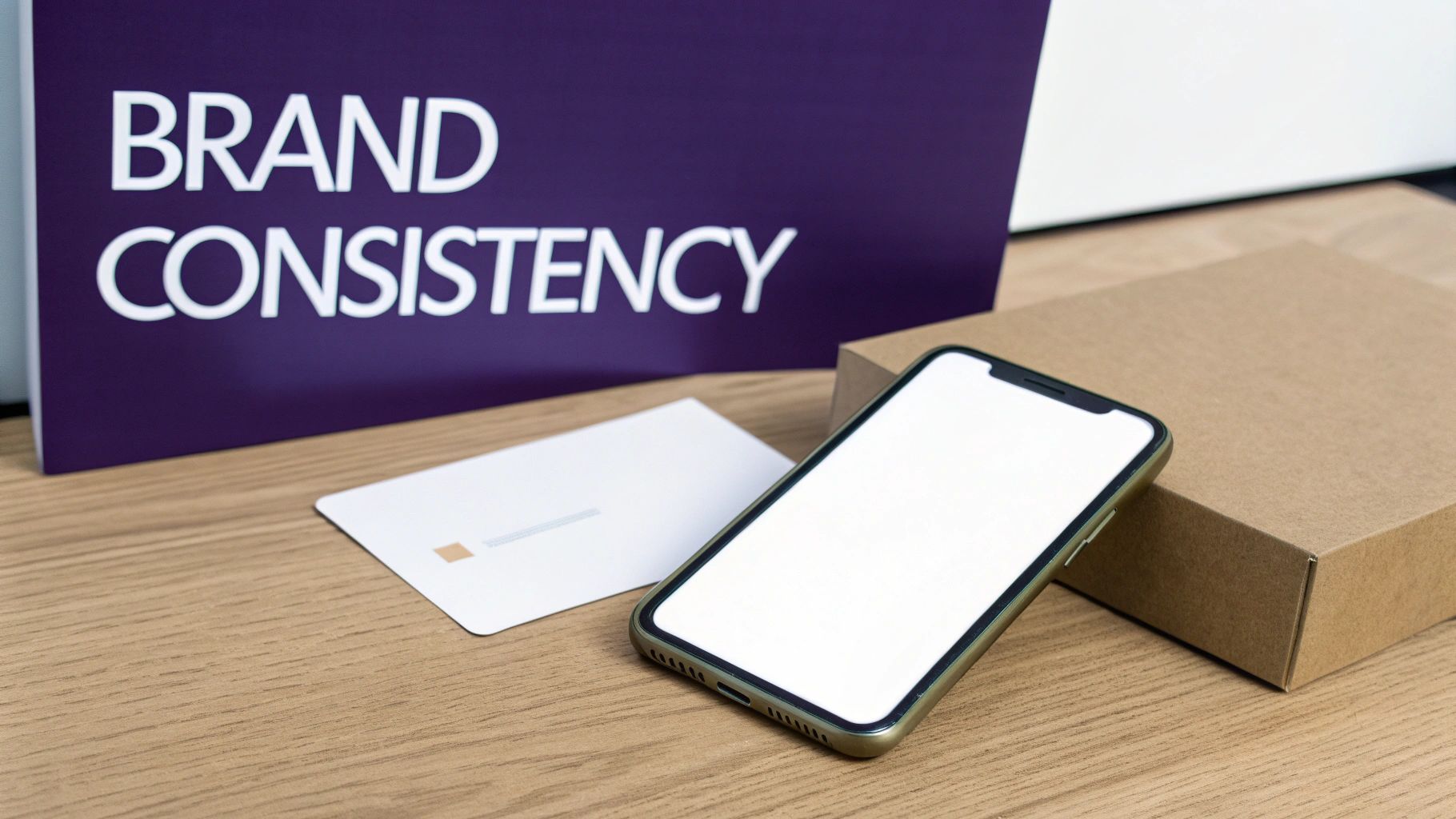 A person's hands organizing colorful paper swatches on a white desk, creating a brand style guide.