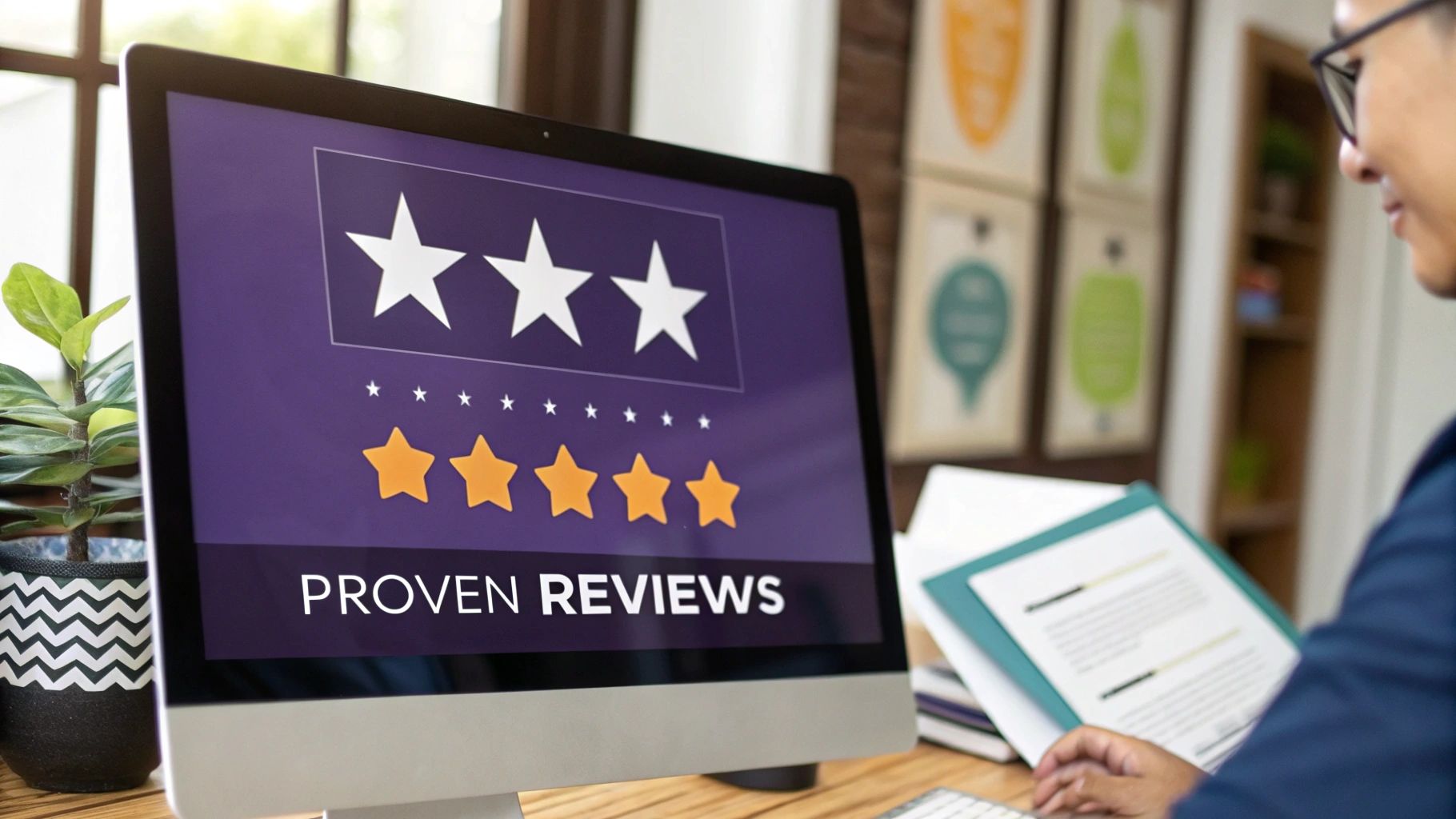 A client leaving a positive review on a salon's website, an example of social proof.