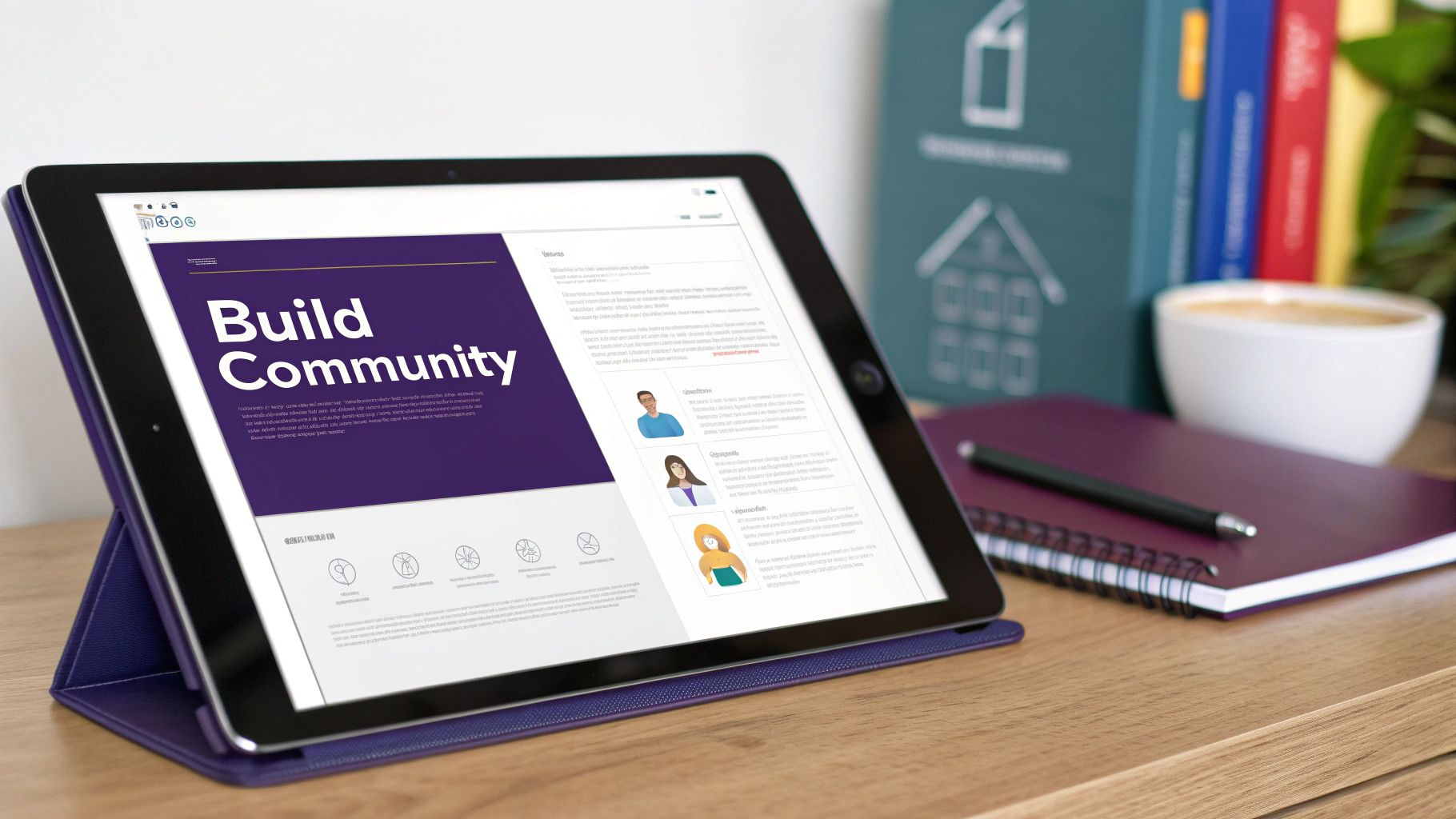 Woman designing a newsletter on a computer in a creative space