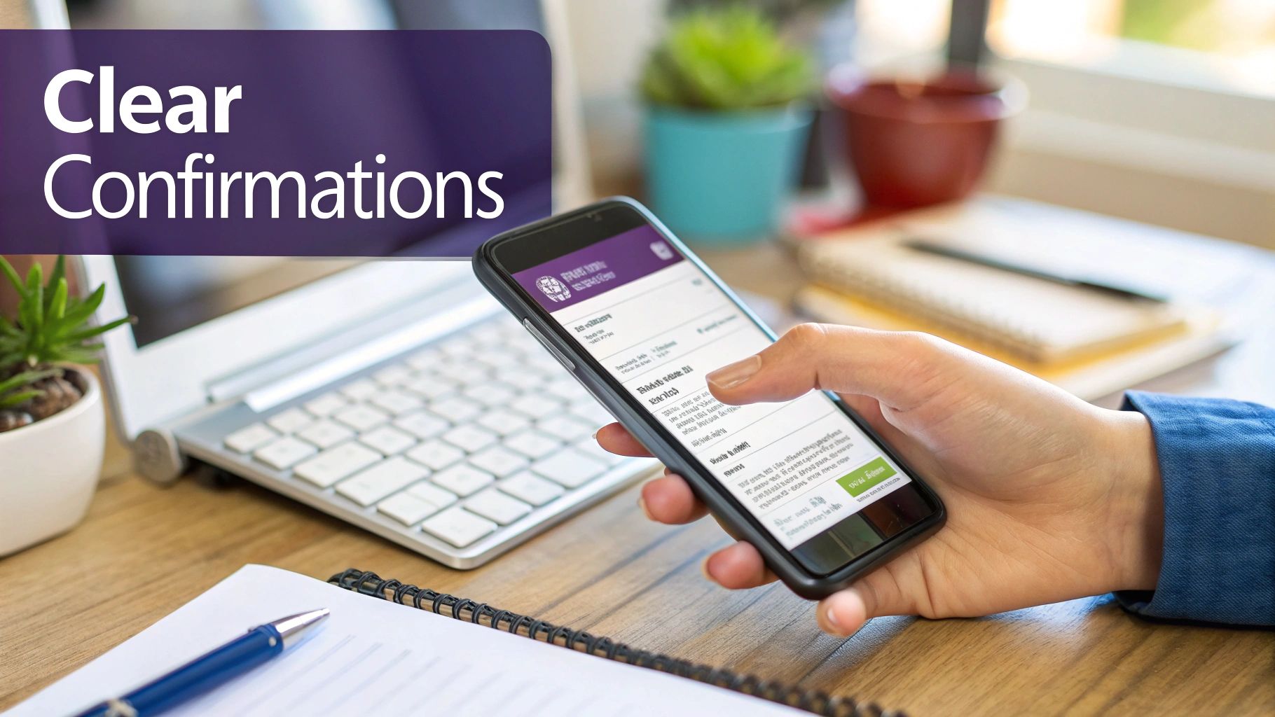 Stylist checking her phone for appointment confirmations in a salon setting.