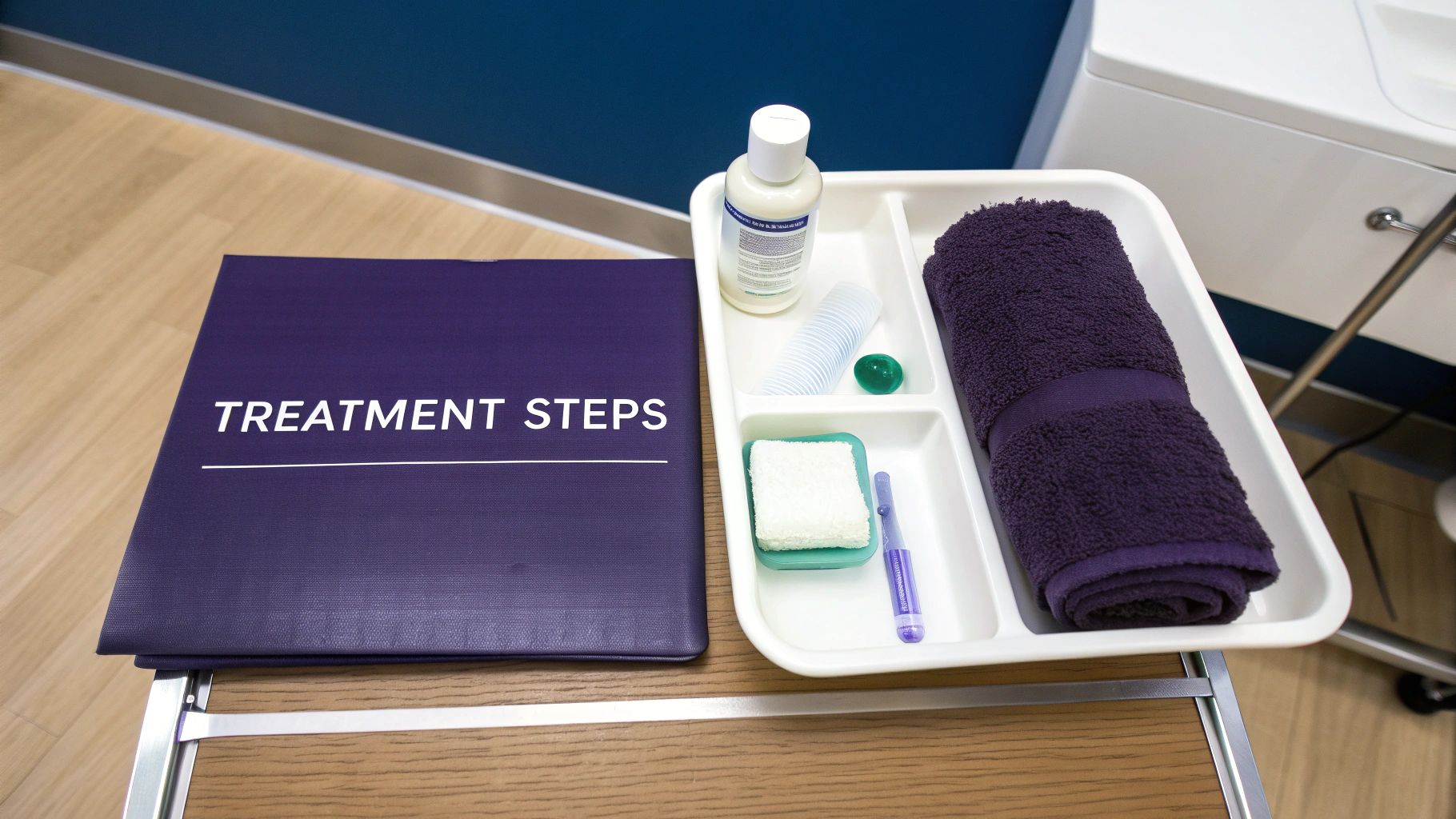 A professional preparing a client's skin for a dermaplaning treatment in a spa setting