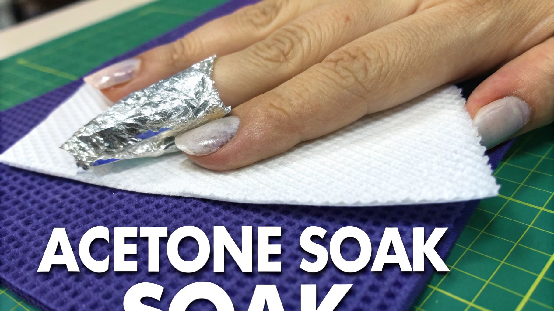 Fingertips with cotton and foil being wrapped for shellac removal