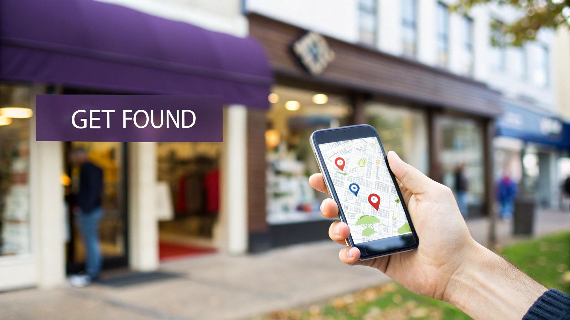 A magnifying glass hovering over a city map, illustrating the concept of local SEO.