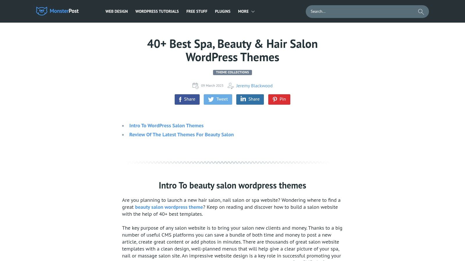 MonstersPost beauty salon website template examples
