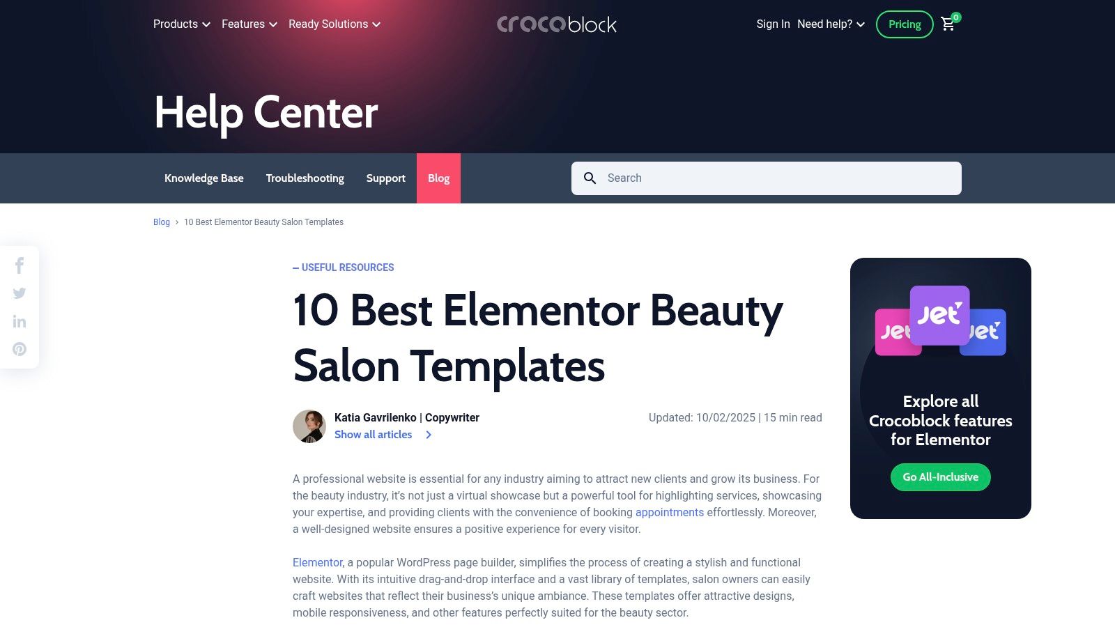 Crocoblock beauty salon website template examples