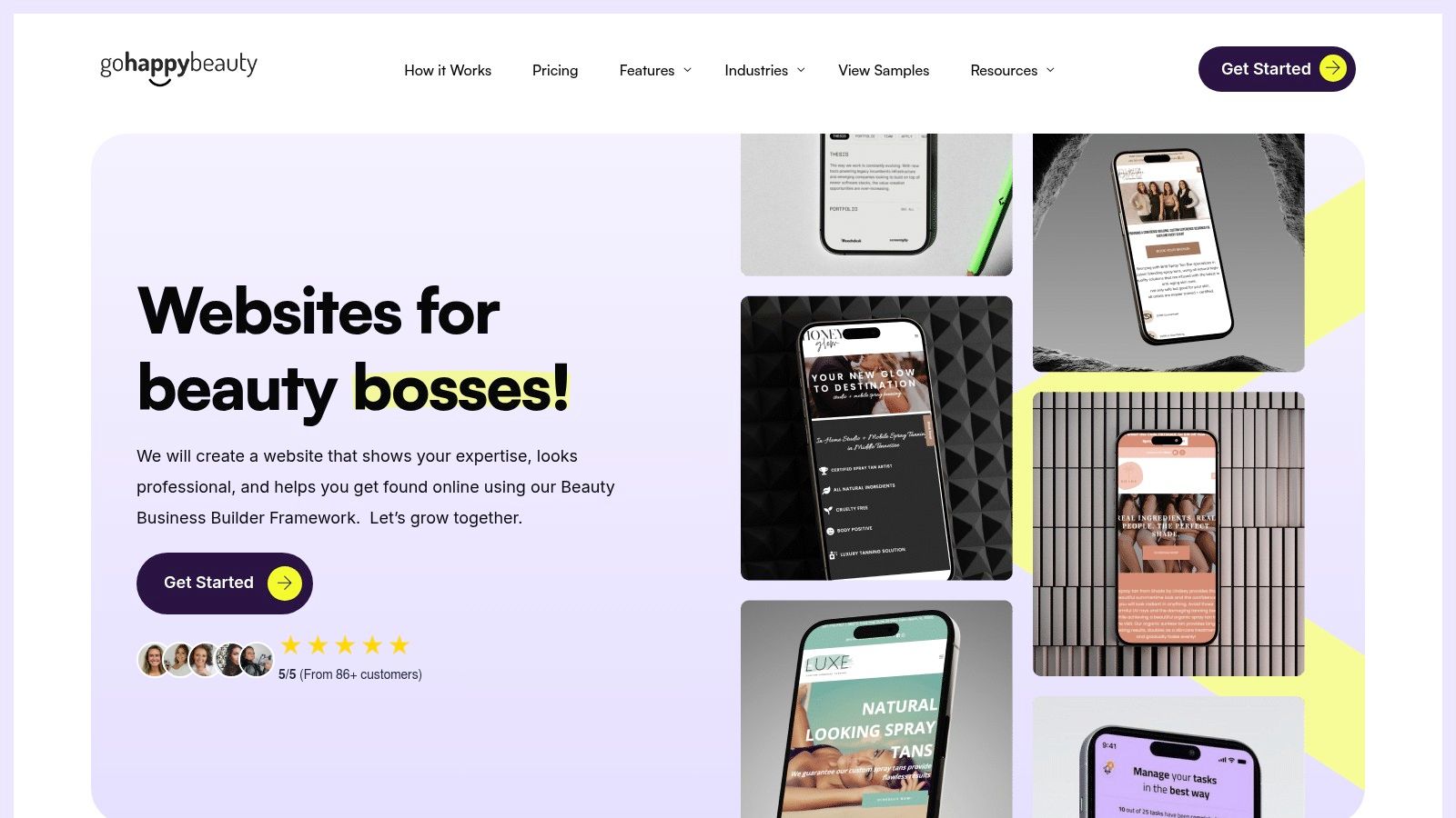 gohappybeauty website template example for beauty professionals