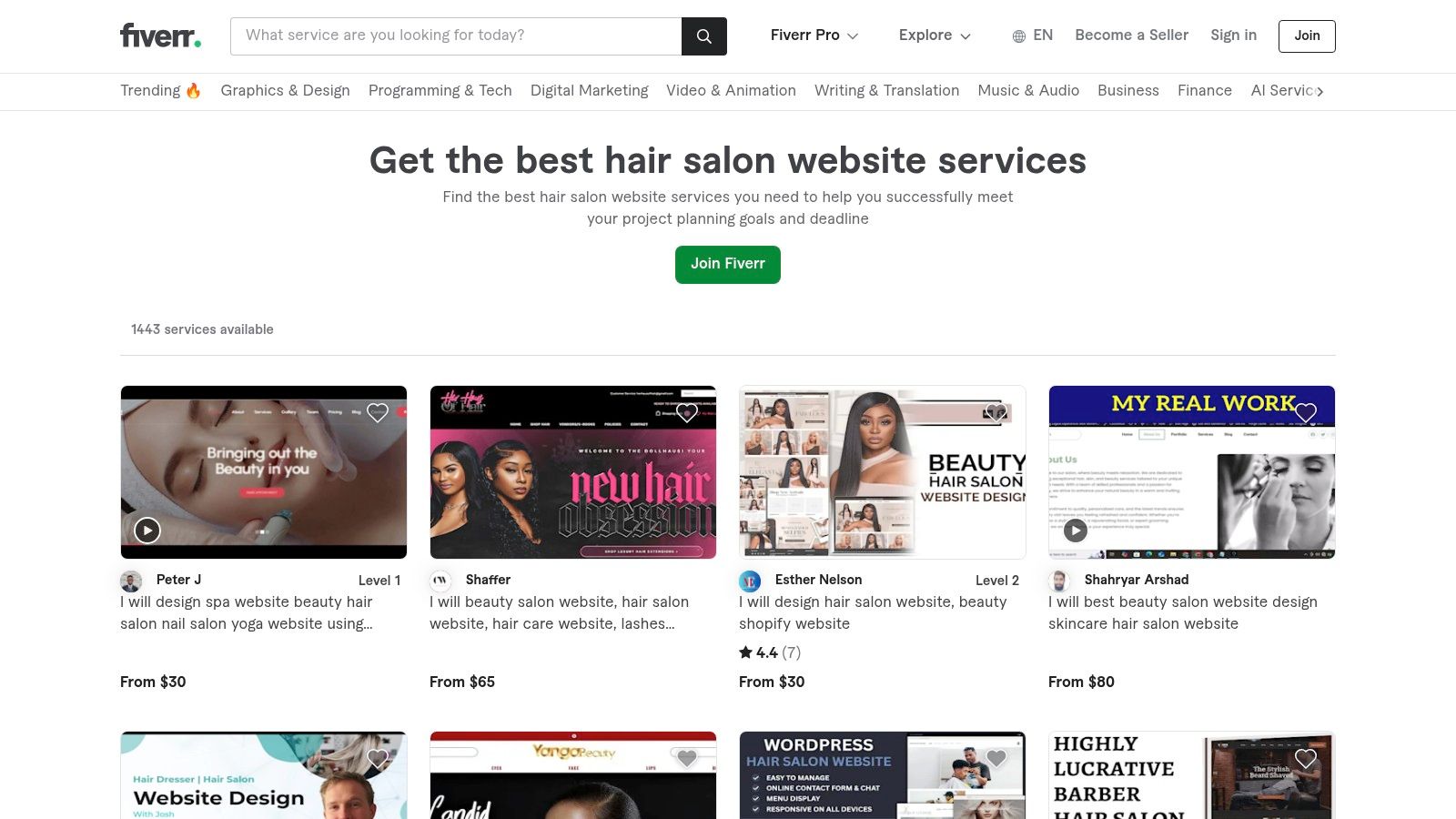 Fiverr freelance marketplace for salon websites
