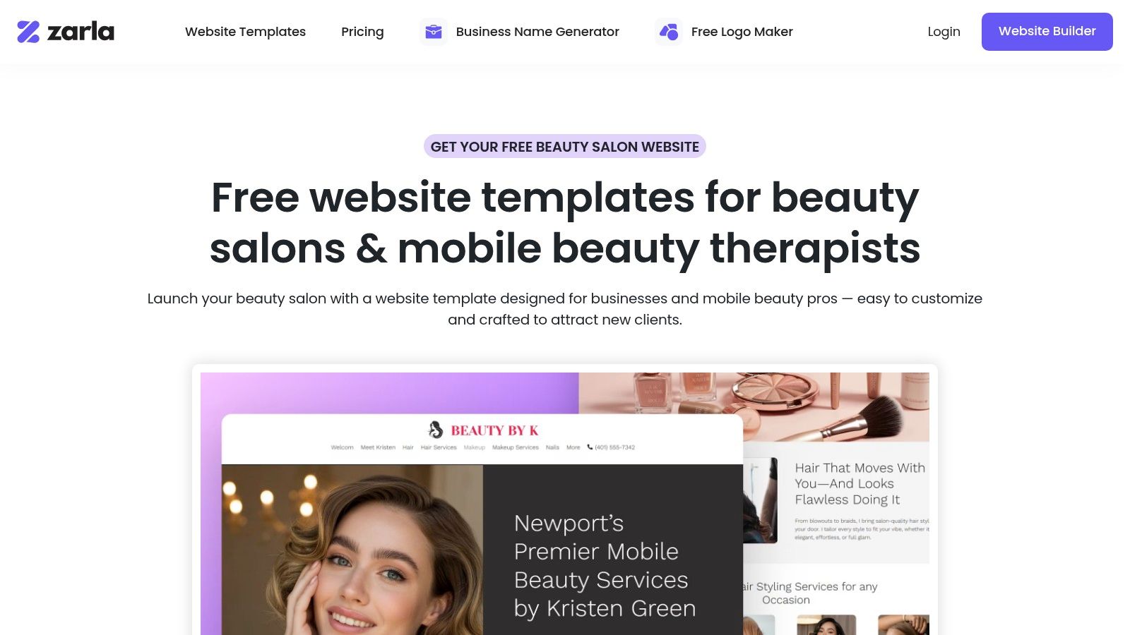 Zarla beauty salon website template examples