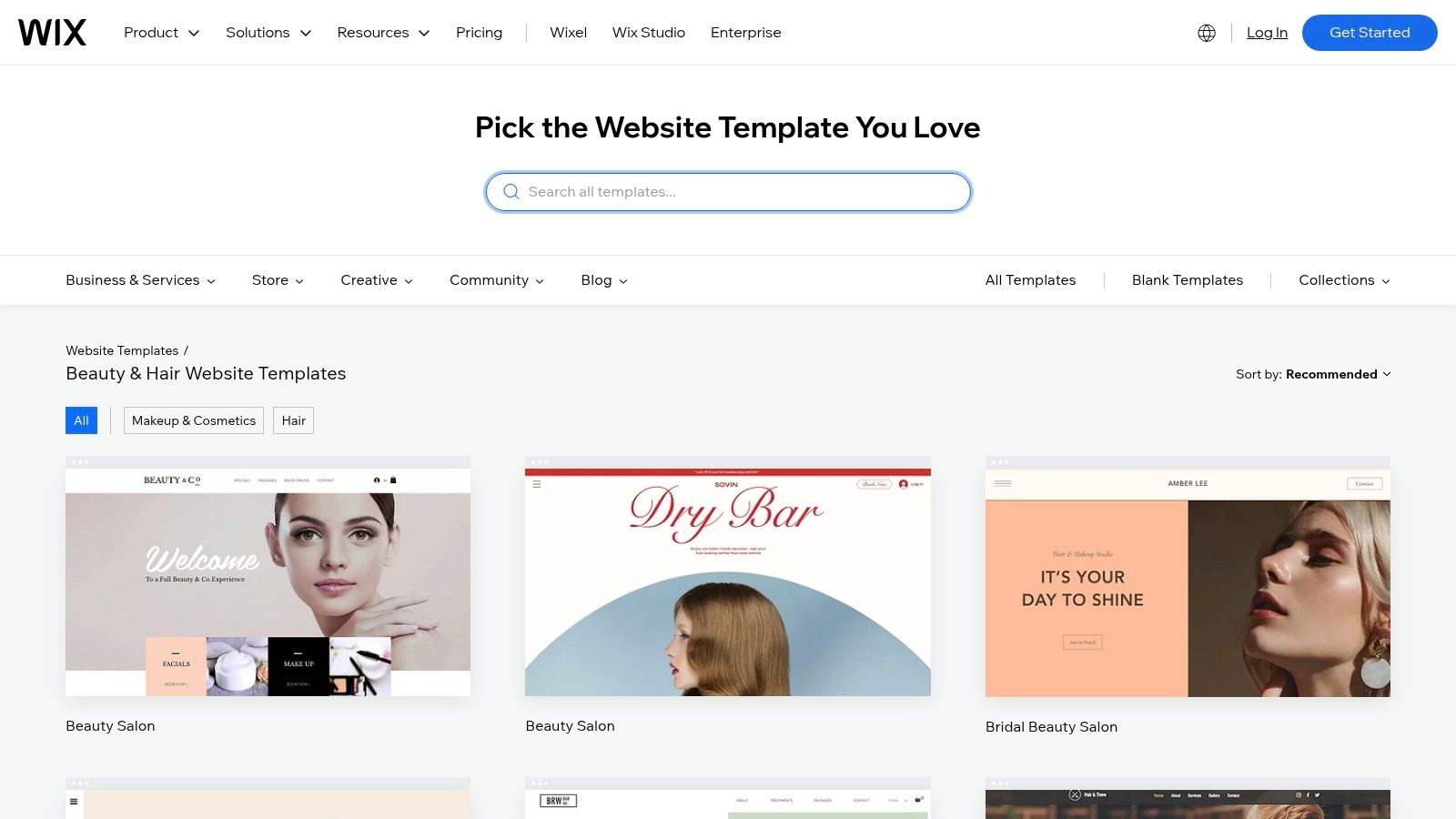 Wix beauty salon website template examples
