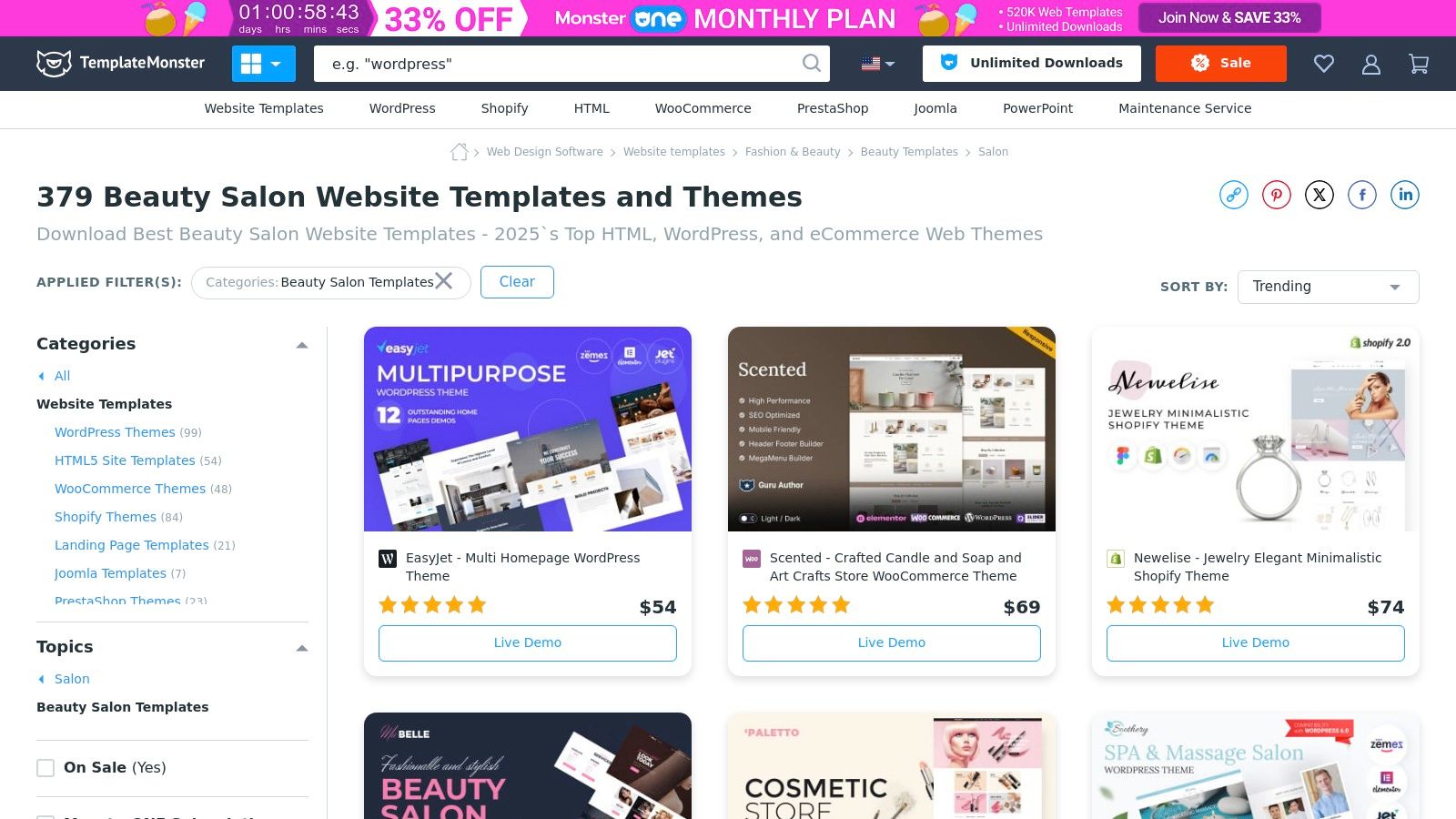TemplateMonster beauty salon website template examples