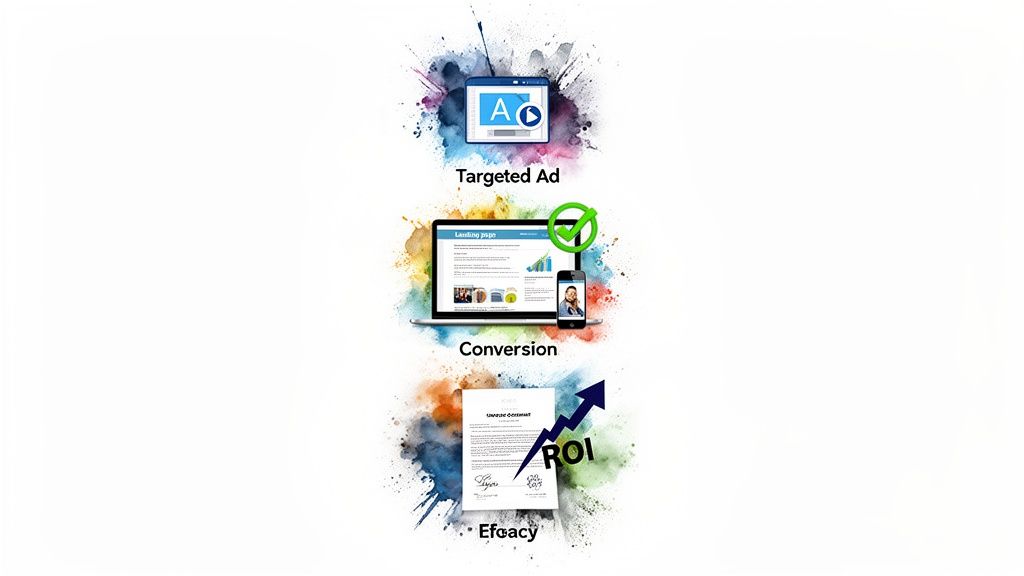 Visual representation of targeted advertising, leading to successful conversions and demonstrating ROI efficacy.