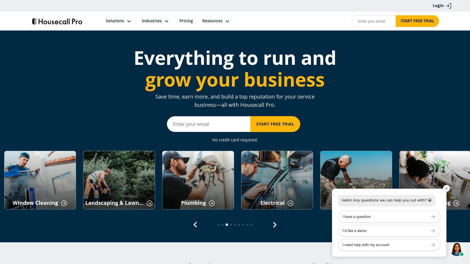 Housecall Pro's integrated website solution for HVAC contractors showing booking and service management