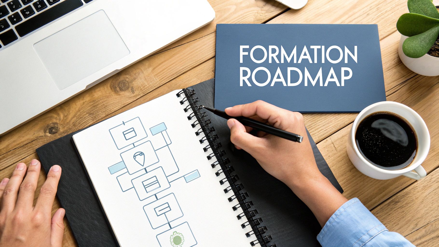 A clear visual roadmap with icons representing each step of the UAE LLC formation process.