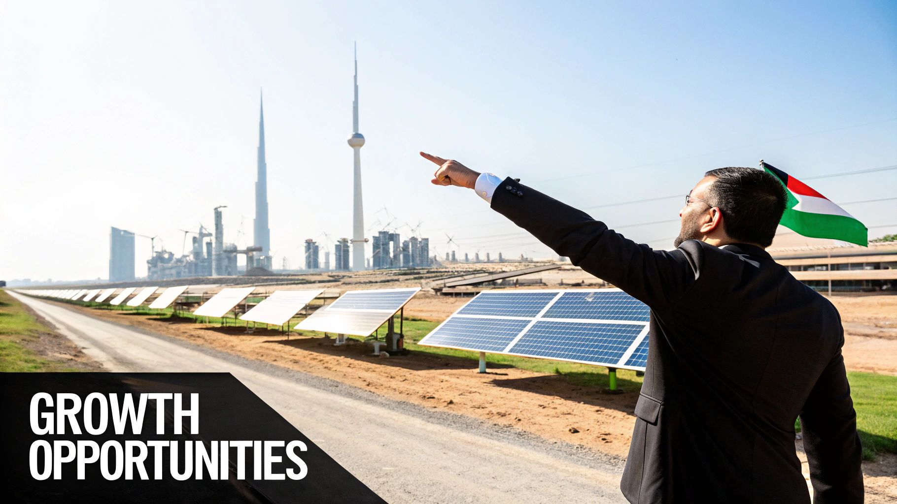 Modern UAE cityscape with innovative architecture, symbolizing future economic growth.