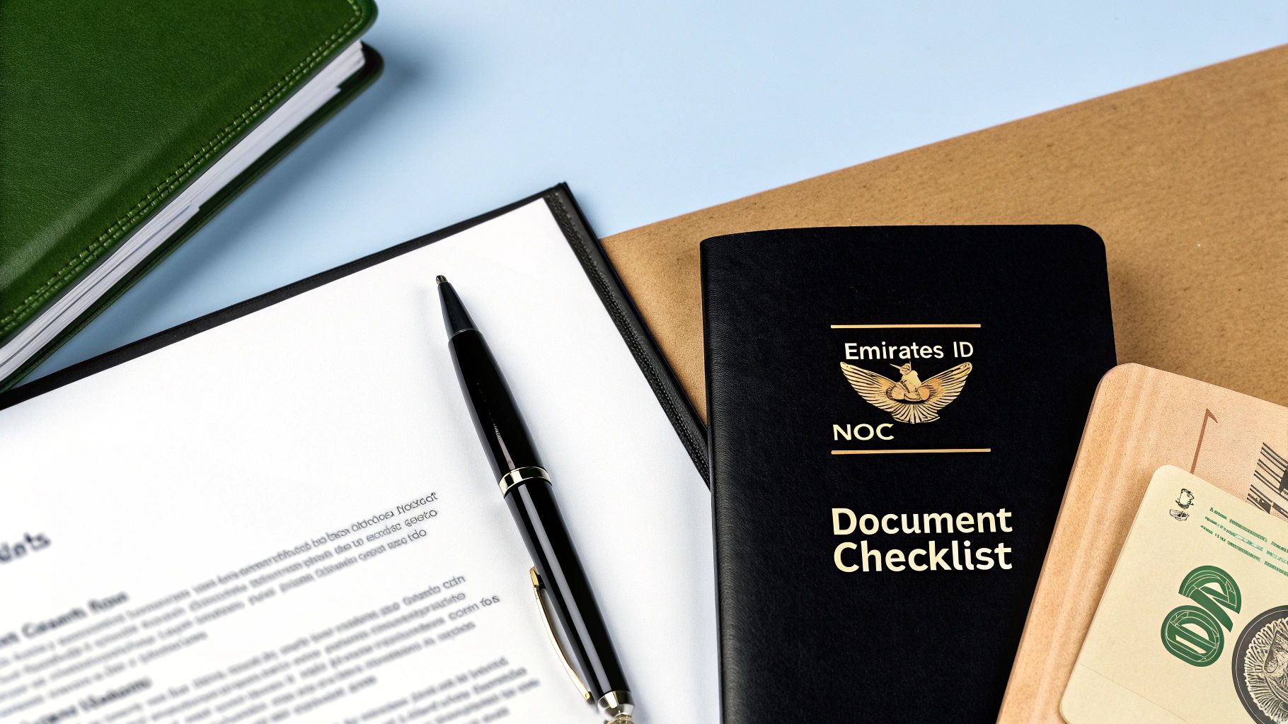 A person organising documents and filling out a form on a desk