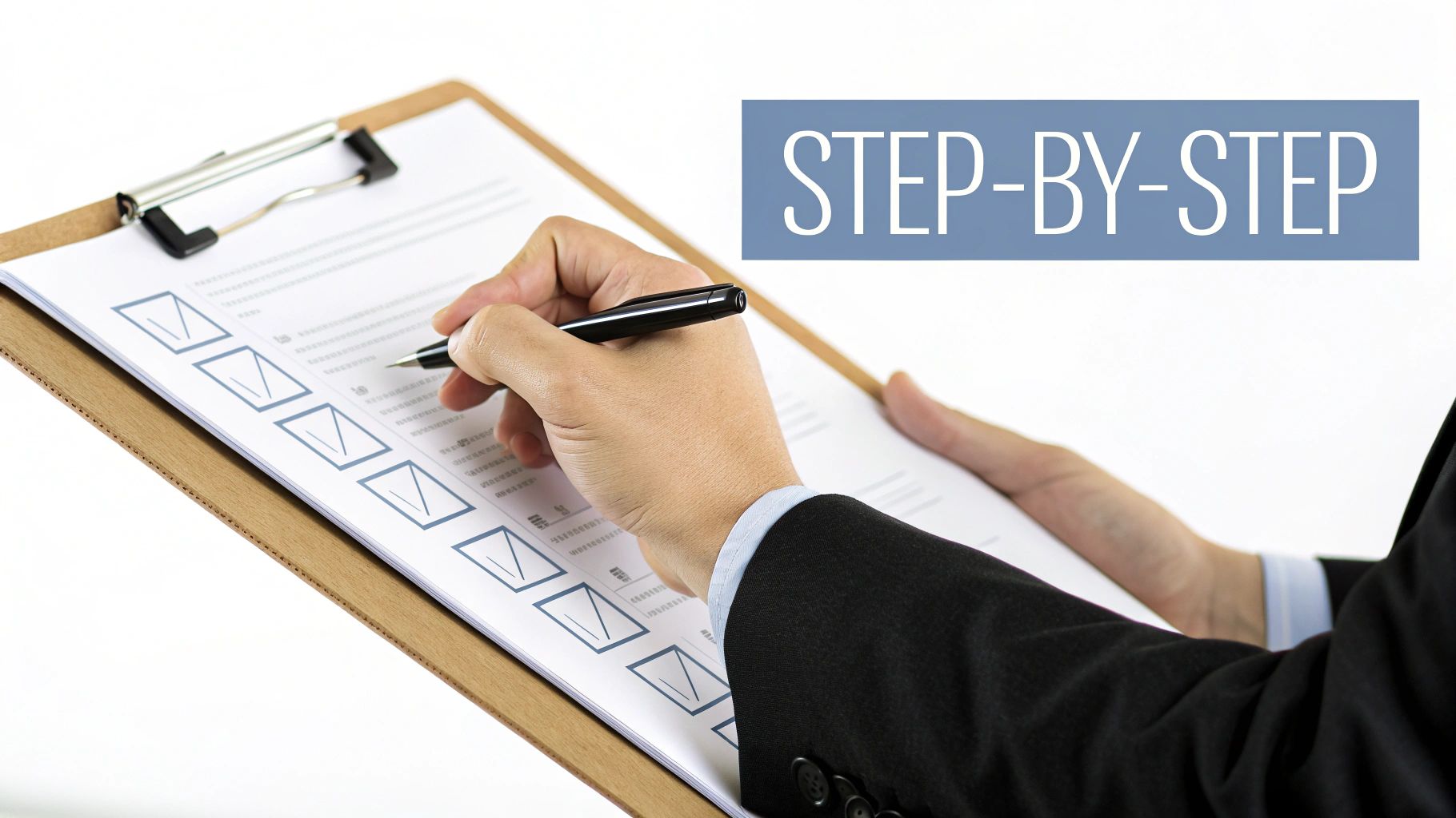 A person methodically filling out an application form for a No Objection Certificate.