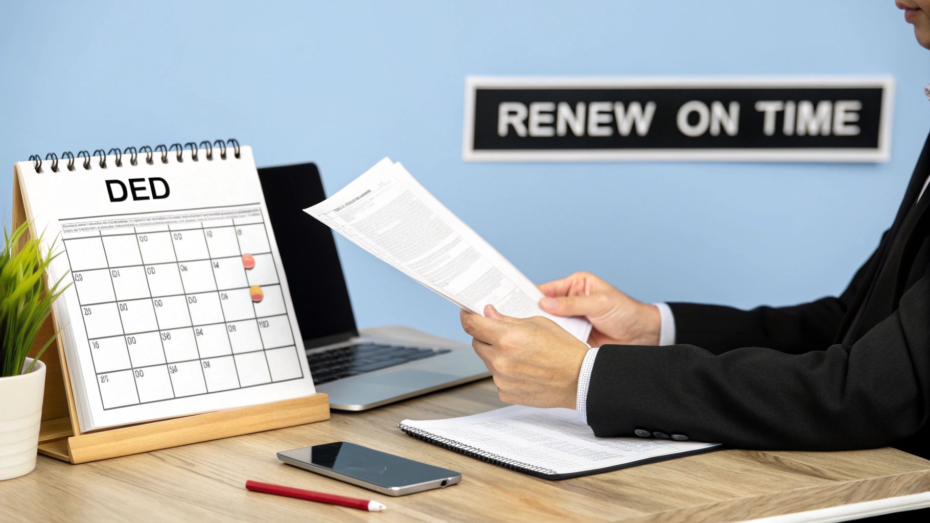 A professional businessperson reviewing documents in a modern Dubai office setting