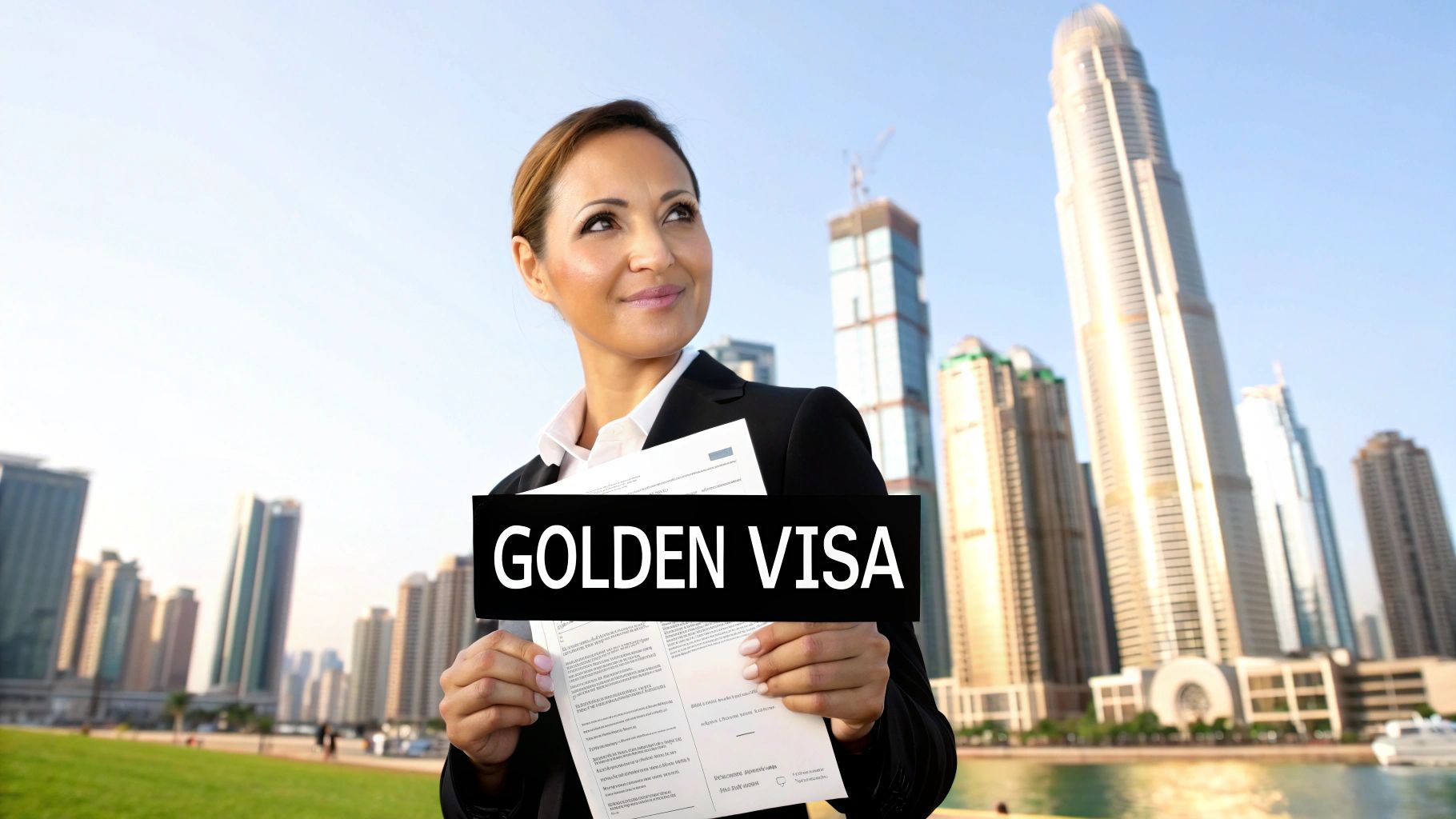 A professional reviewing documents related to the UAE Golden Visa.