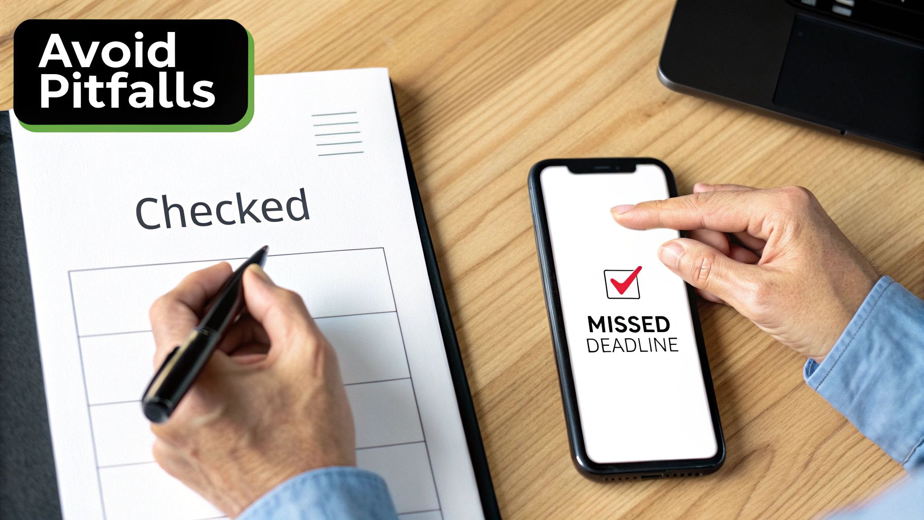 A business person looking concerned while reviewing official documents on a laptop.