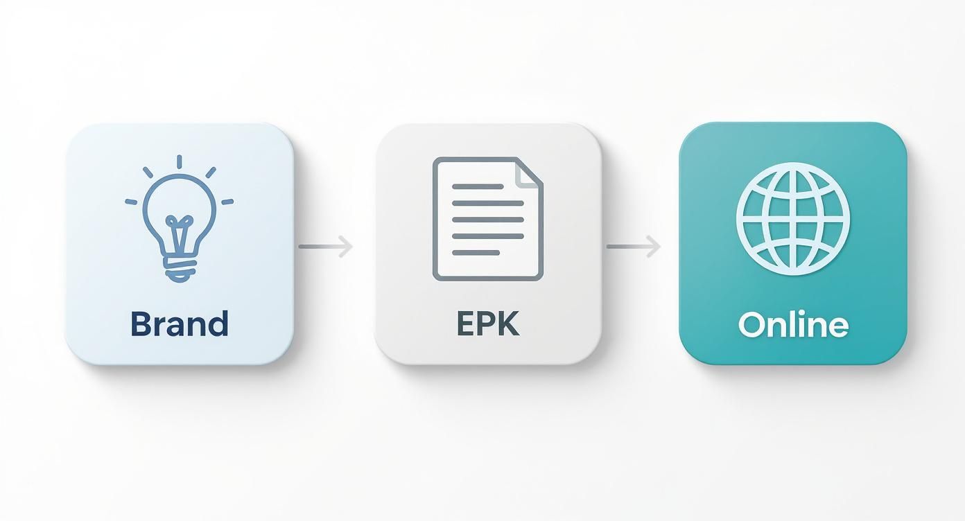 A flowchart showing the process from developing a brand idea to creating an EPK and going online.