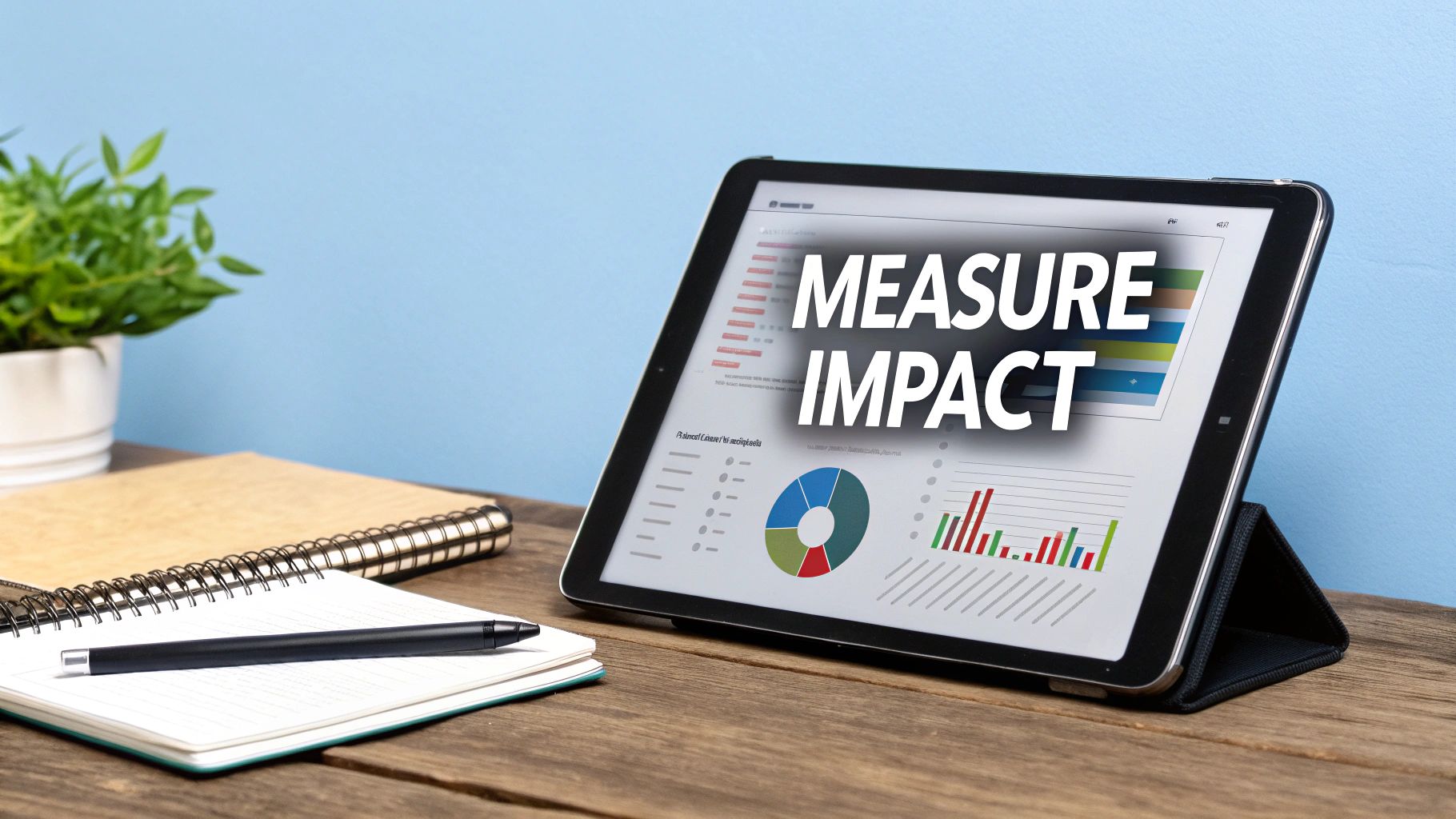 An artist reviewing campaign analytics on a dashboard, illustrating the process of measuring success.