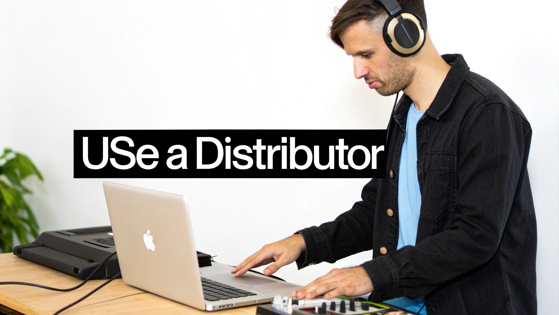 An artist working on their laptop, preparing to upload music to Spotify