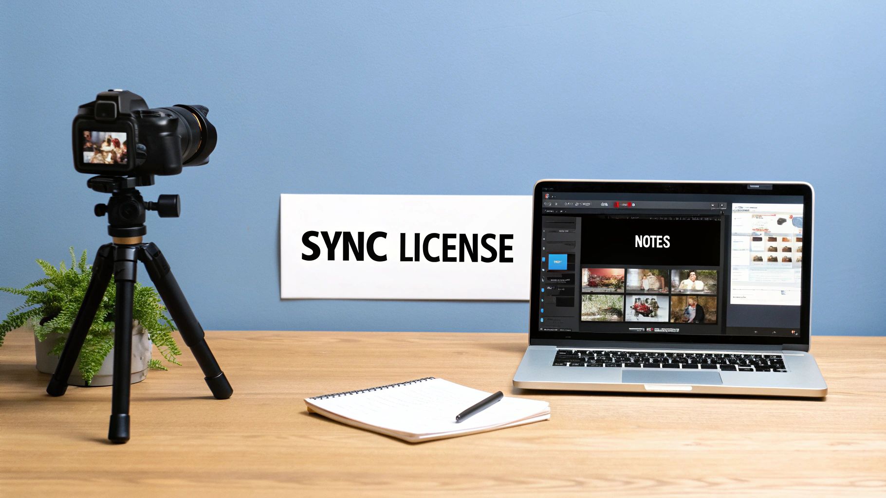 A person editing a video on a laptop with headphones on, representing the creation of video content with music.