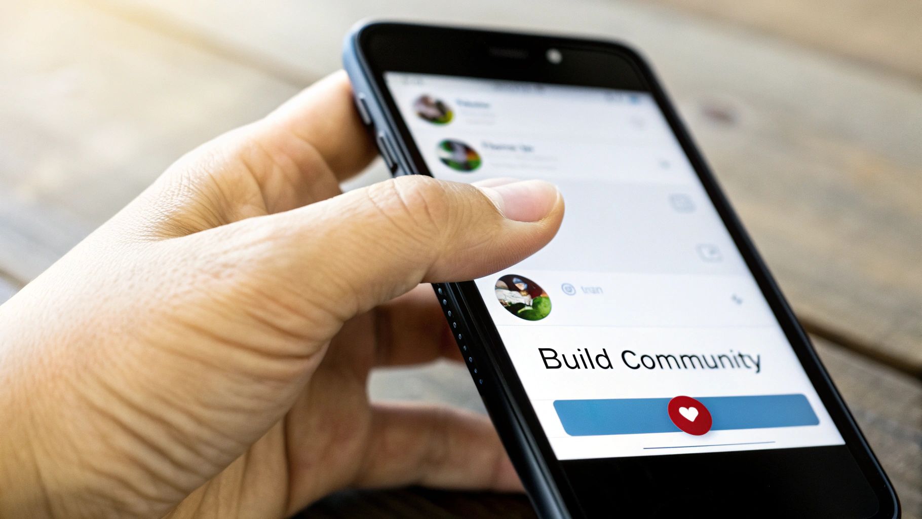 A musician interacting with fans on their phone, showing engagement through comments and DMs, with a vibrant, community-focused background.