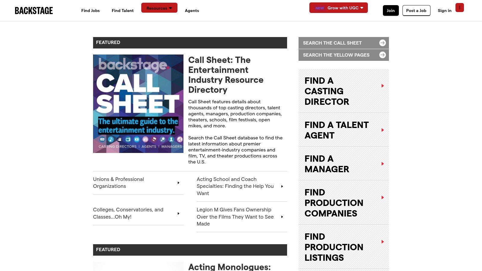 Backstage Call Sheet (Backstage resources)