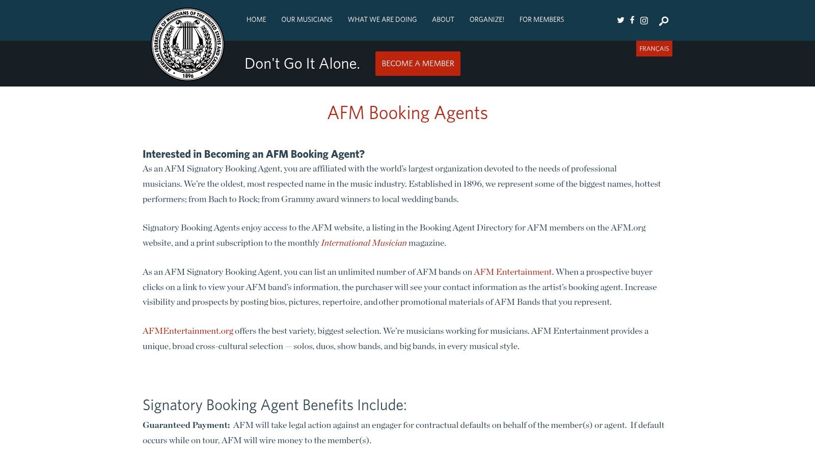 American Federation of Musicians (AFM) – Signatory Booking Agents Directory