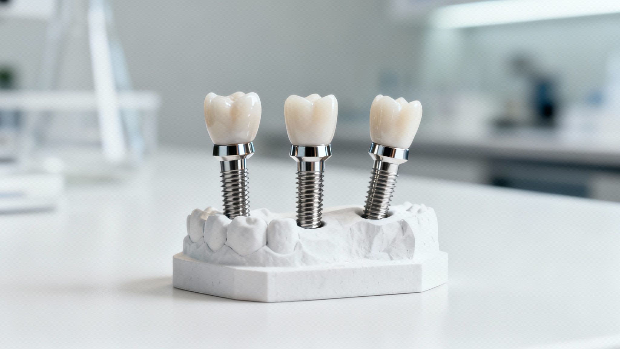 A multi unit abutment shown in a dental model, demonstrating its function in an implant restoration