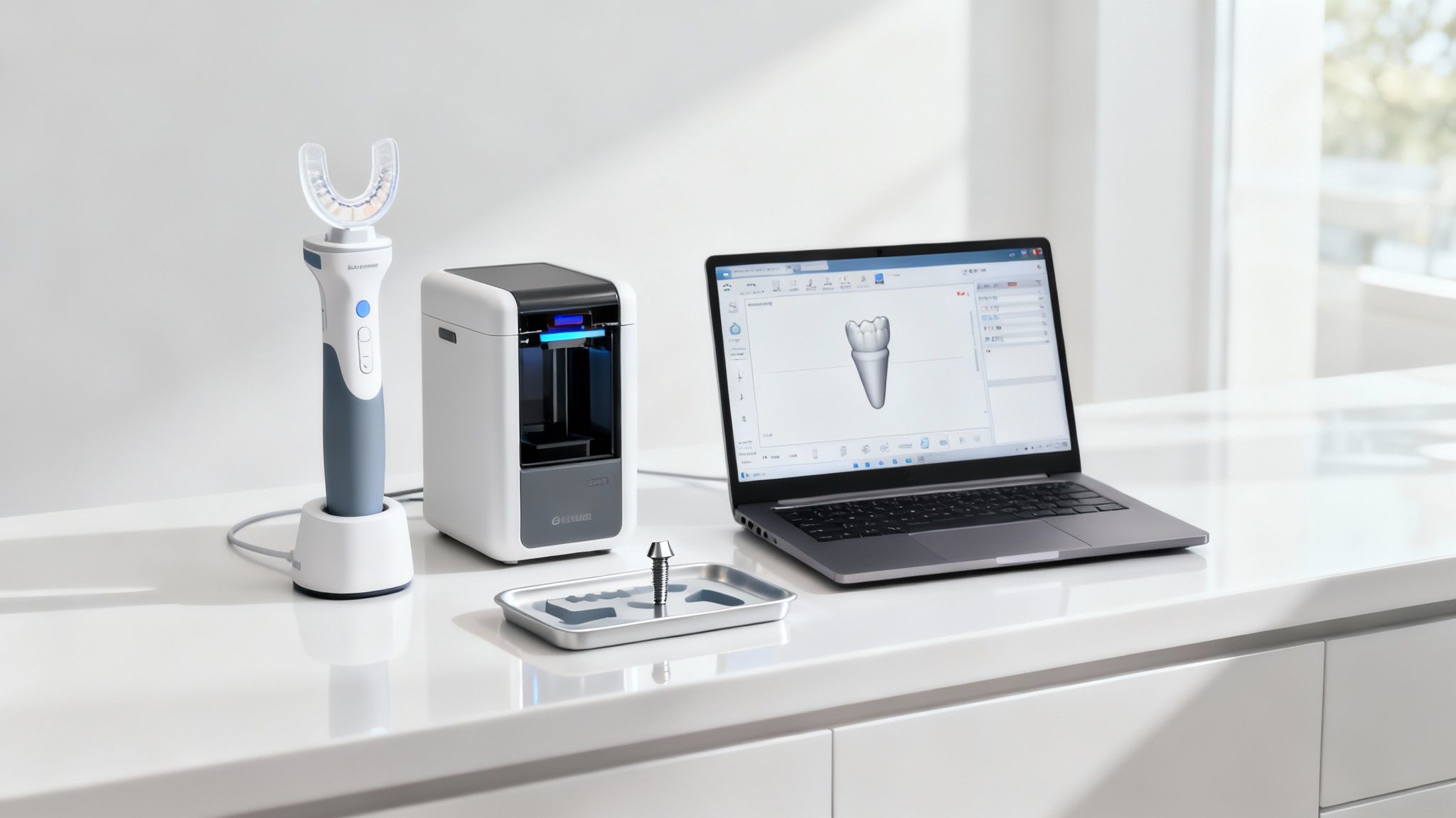Dentist and assistant using an intraoral scanner on a patient