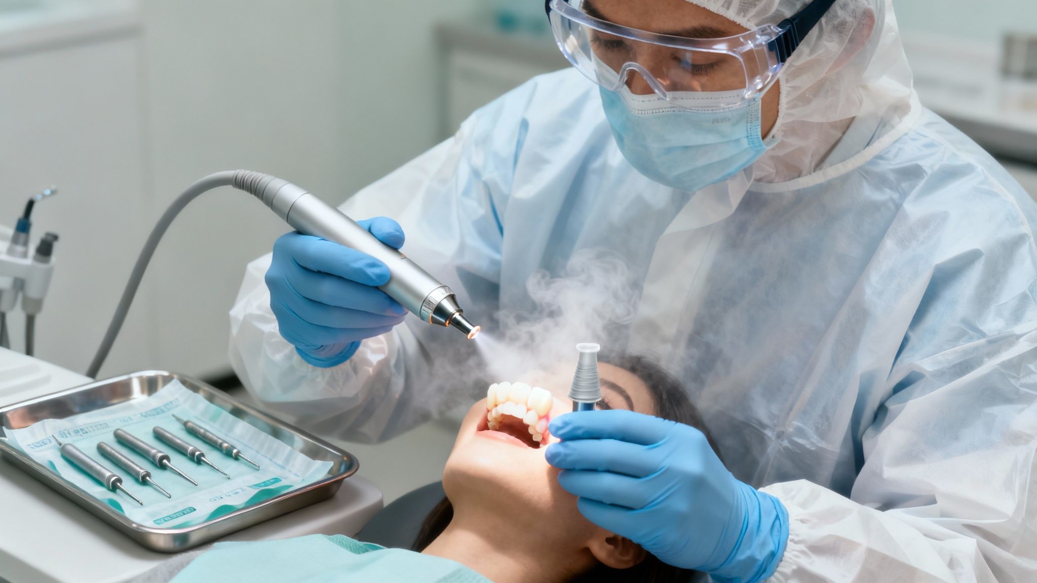 A dental operatory with sterilisation equipment, showcasing a clean and safe environment.