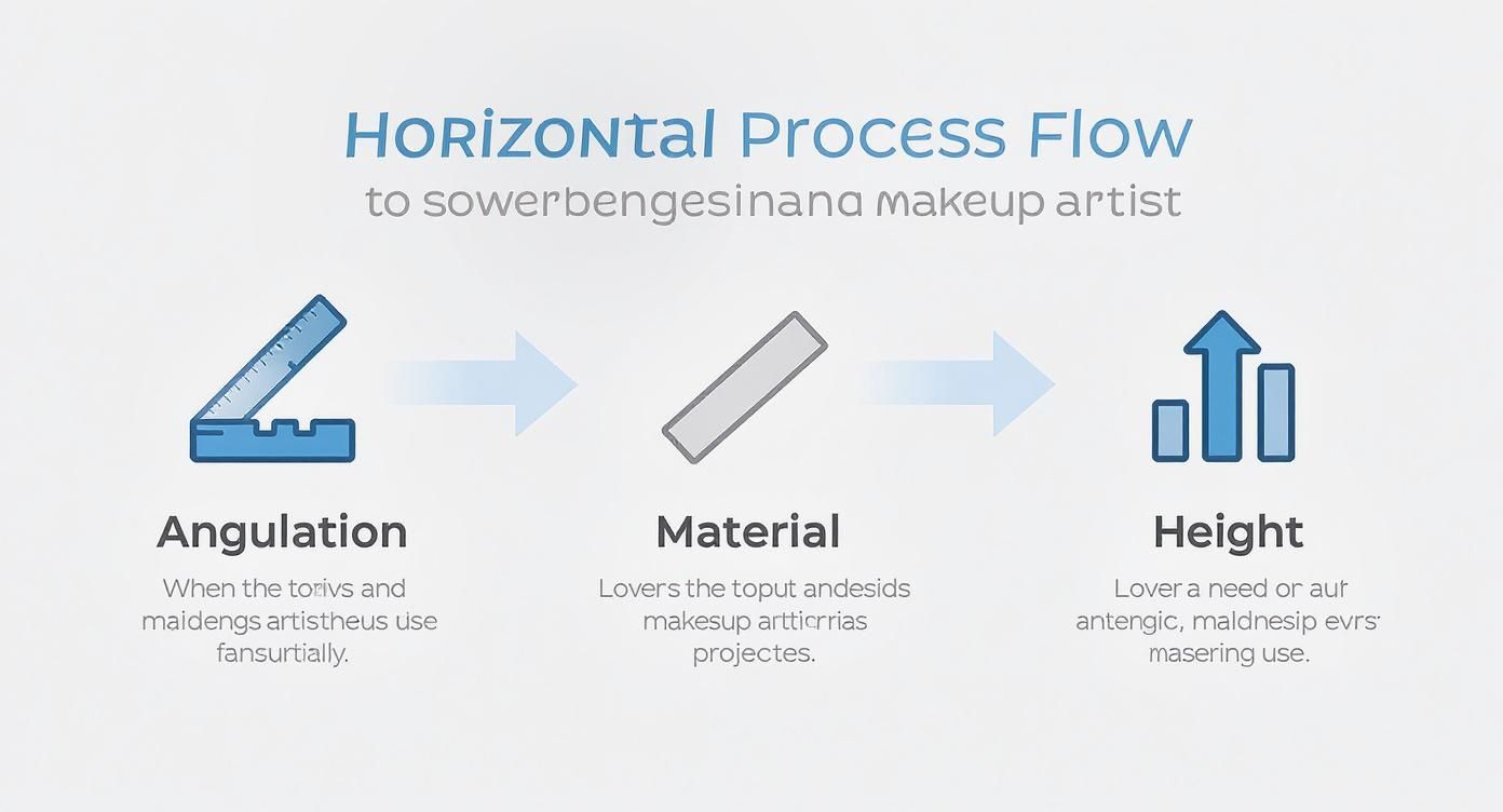 Infographic showing the process flow for choosing a multi unit abutment, with steps for angulation, material, and height.