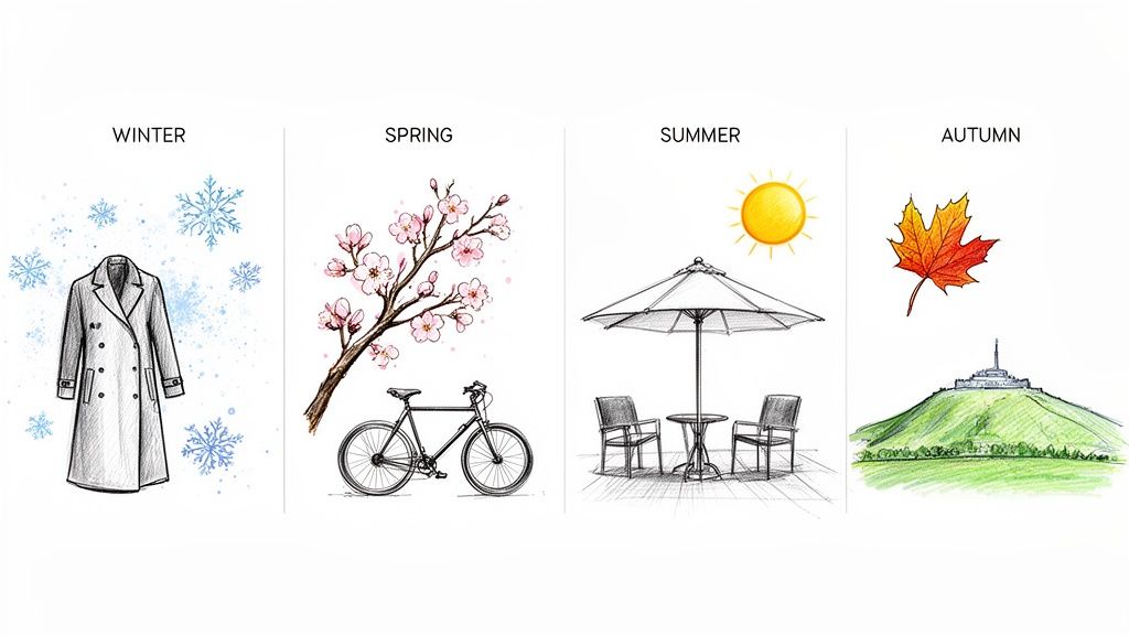 A snowy street in Montreal during winter with festive lights, capturing the cozy yet cold atmosphere.