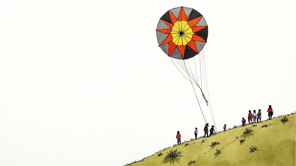 Woman in traditional Mayan clothing weaving on a backstrap loom.