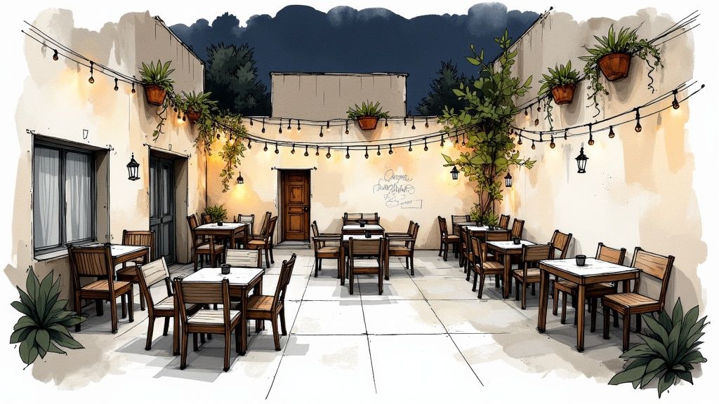 An eclectic interior of a Budapest ruin bar, with mismatched furniture and vibrant lights creating a unique atmosphere.