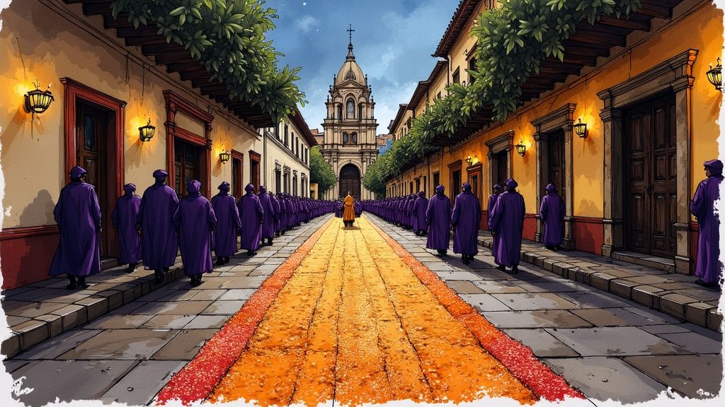 Giant kite being raised at a festival in Guatemala