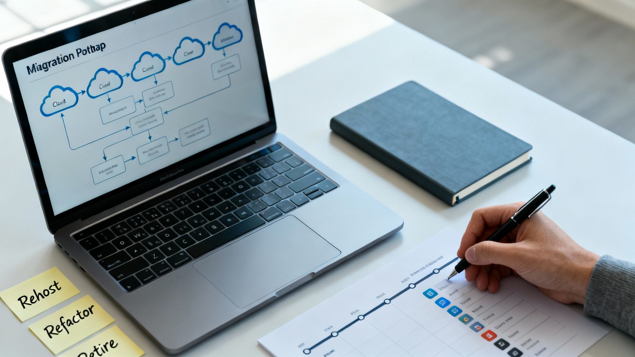 A diagram showing the 6 Rs of cloud migration