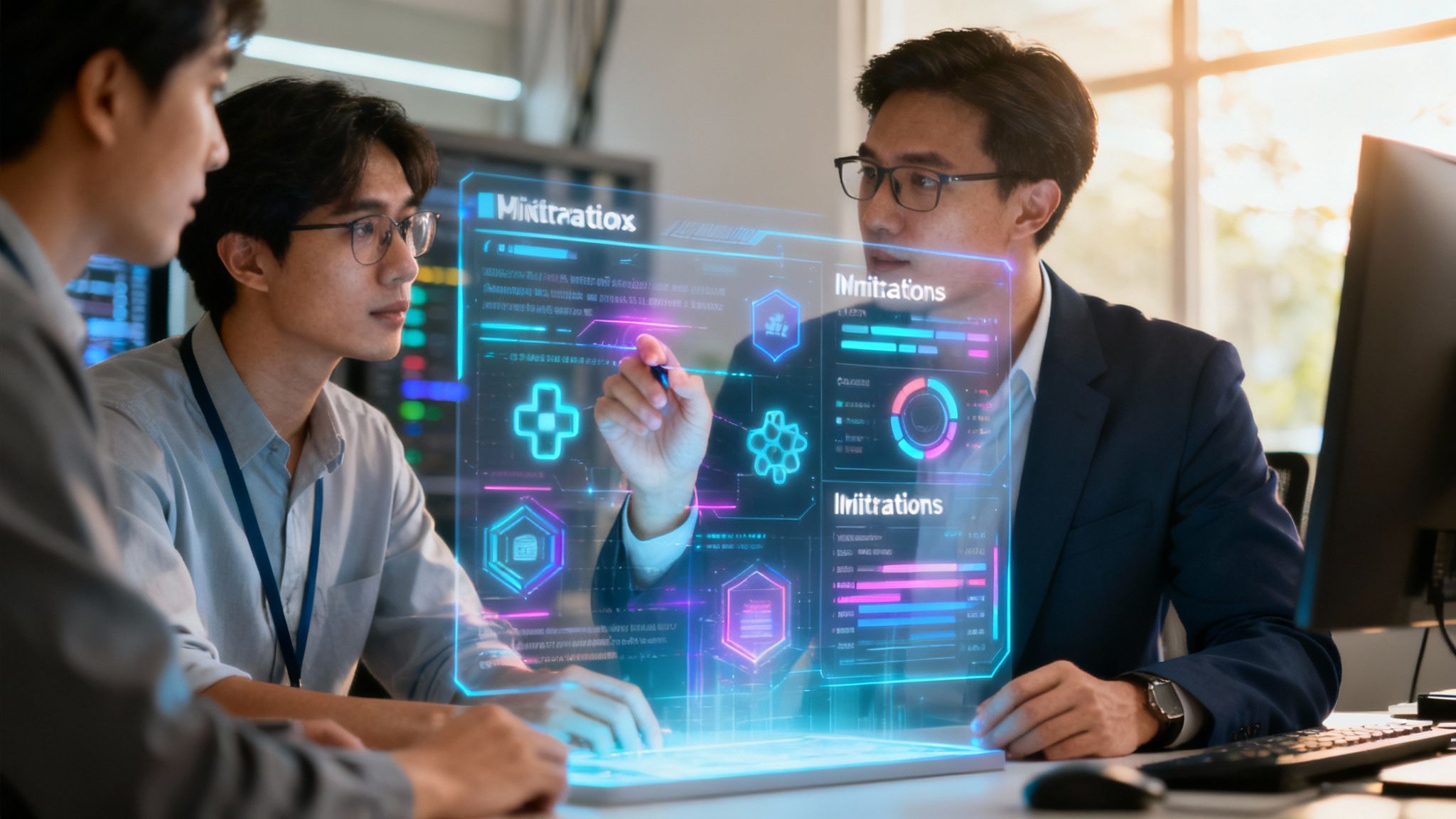 A focused IT professional working on a server rack in a data center, symbolizing the hands-on process of applying fixes and remediating vulnerabilities.