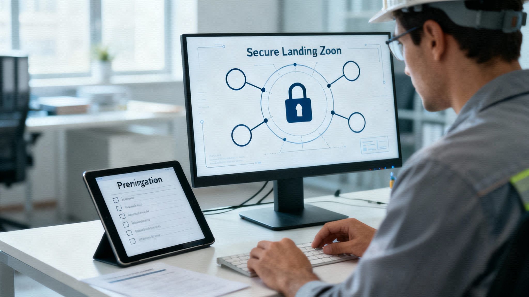 A team of IT professionals working on computers in a server room, executing a cloud migration.