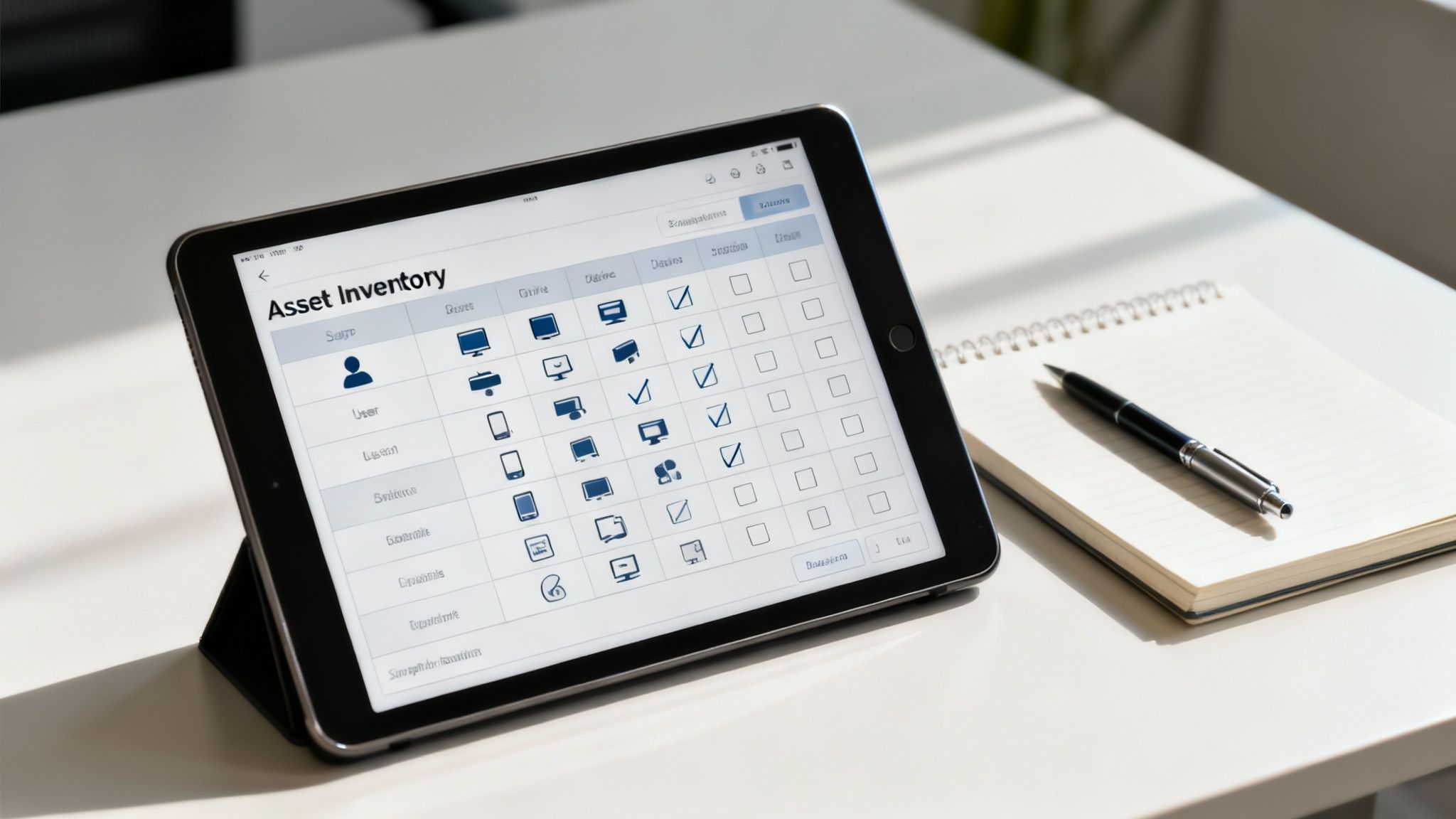 A person examining a network diagram on a screen, representing an IT environment audit.