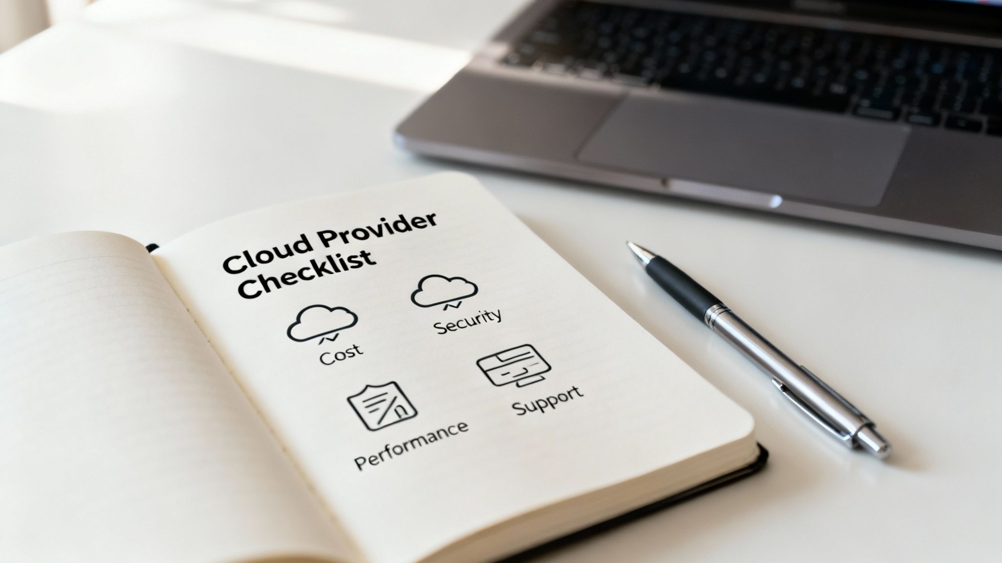 A team of professionals collaborating around a table, planning their cloud strategy.