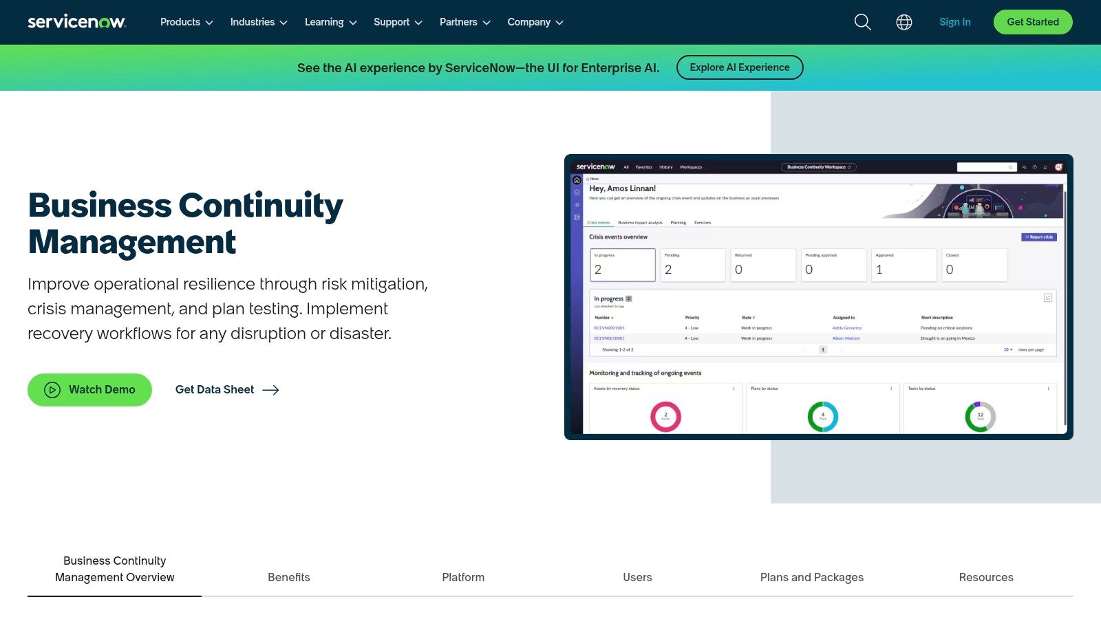 ServiceNow – Business Continuity Management