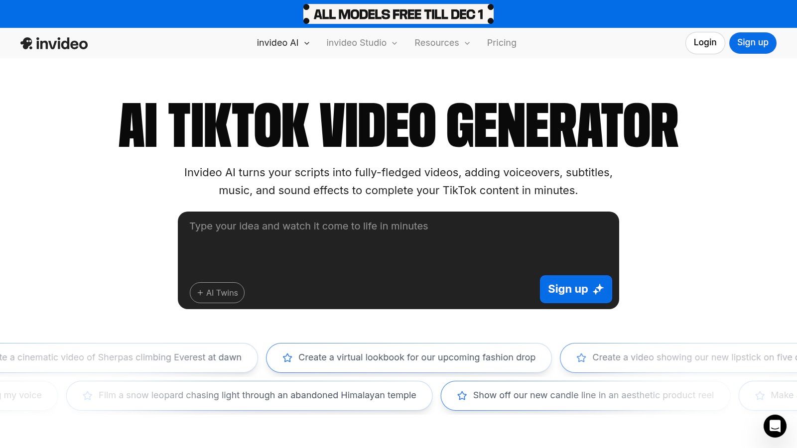 InVideo AI's text-to-video prompt interface