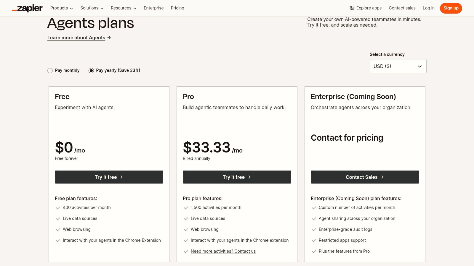 Zapier pricing plans showing Professional and Team tiers