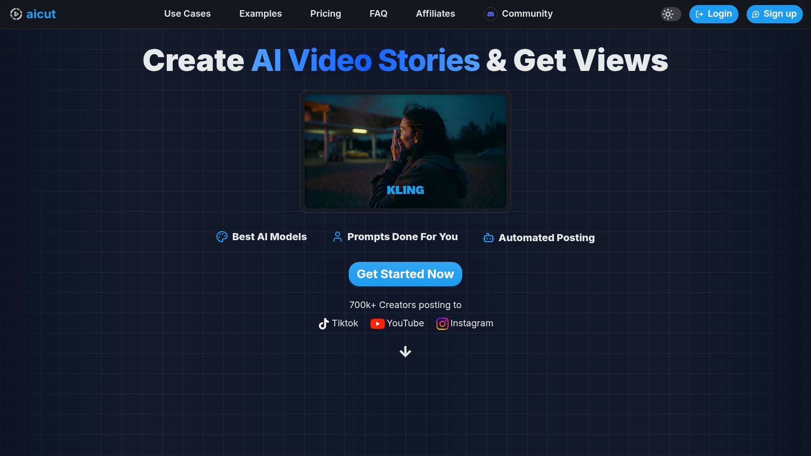 Aicut interface showing AI video generation options