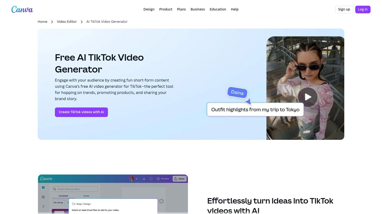 Canva's AI-powered video generator for TikTok